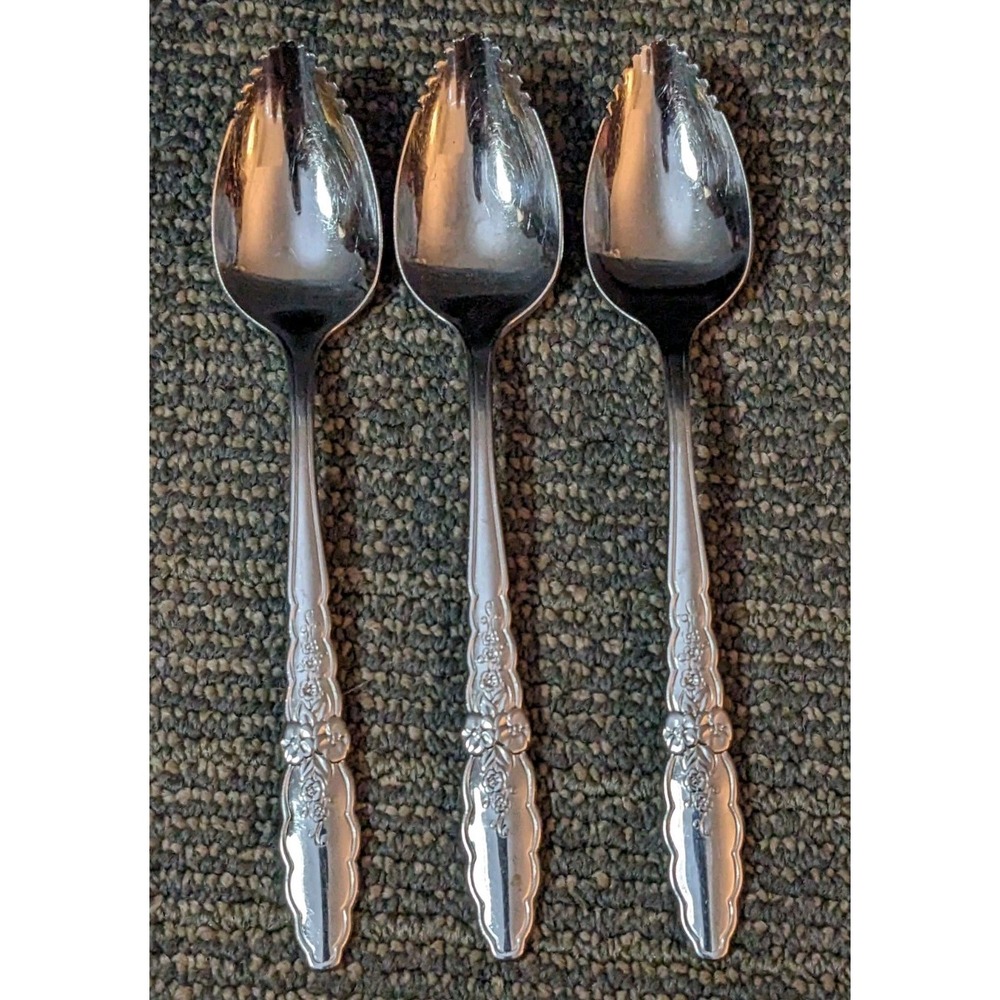 3 PC Oneida Community Floral Glen Grapefruit Spoons Serrated Fruit